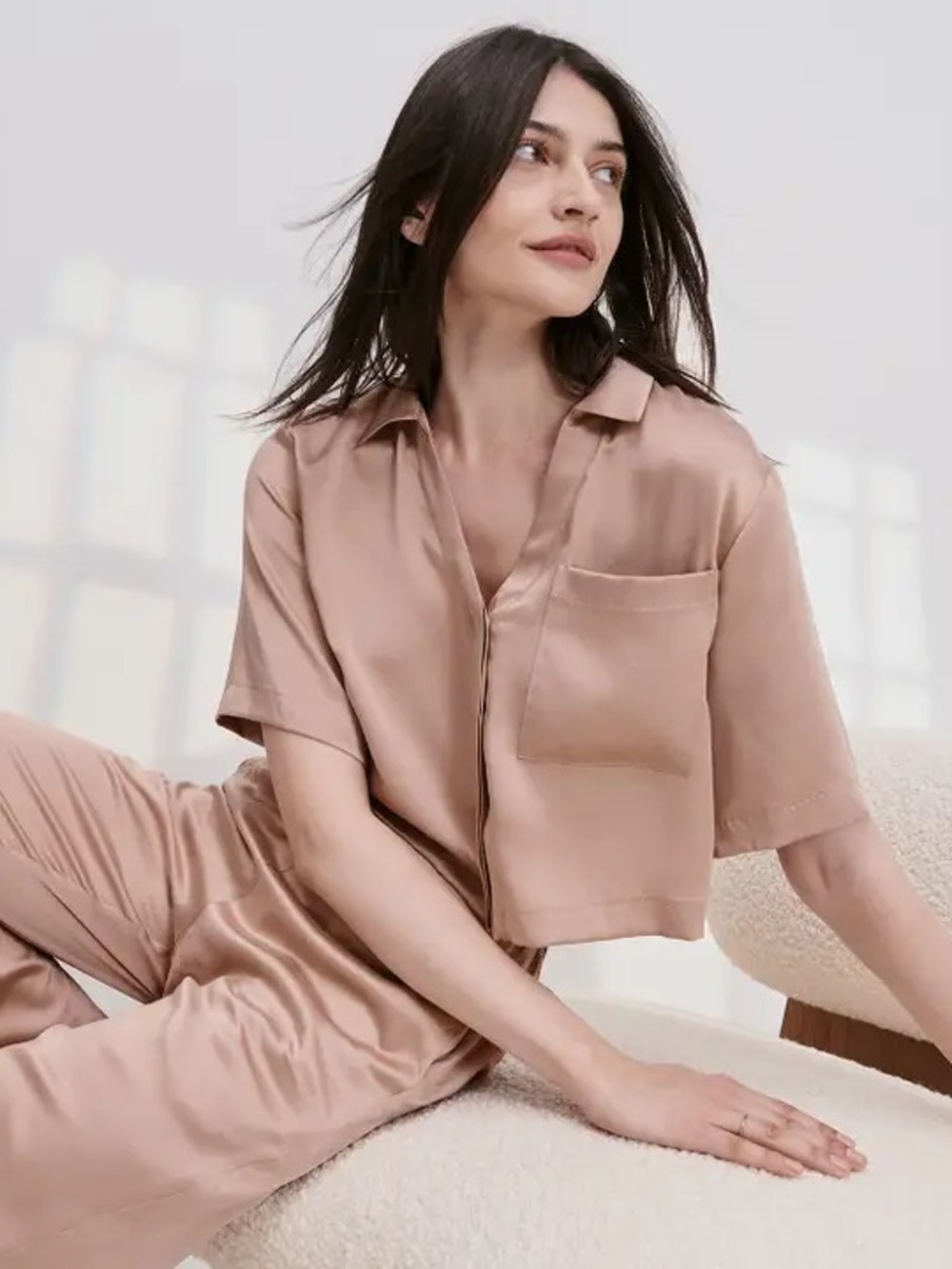 Lunya washable silk button-down top
